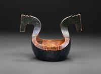 A Scandinavian Carved and Painted Wood Ale Bowl