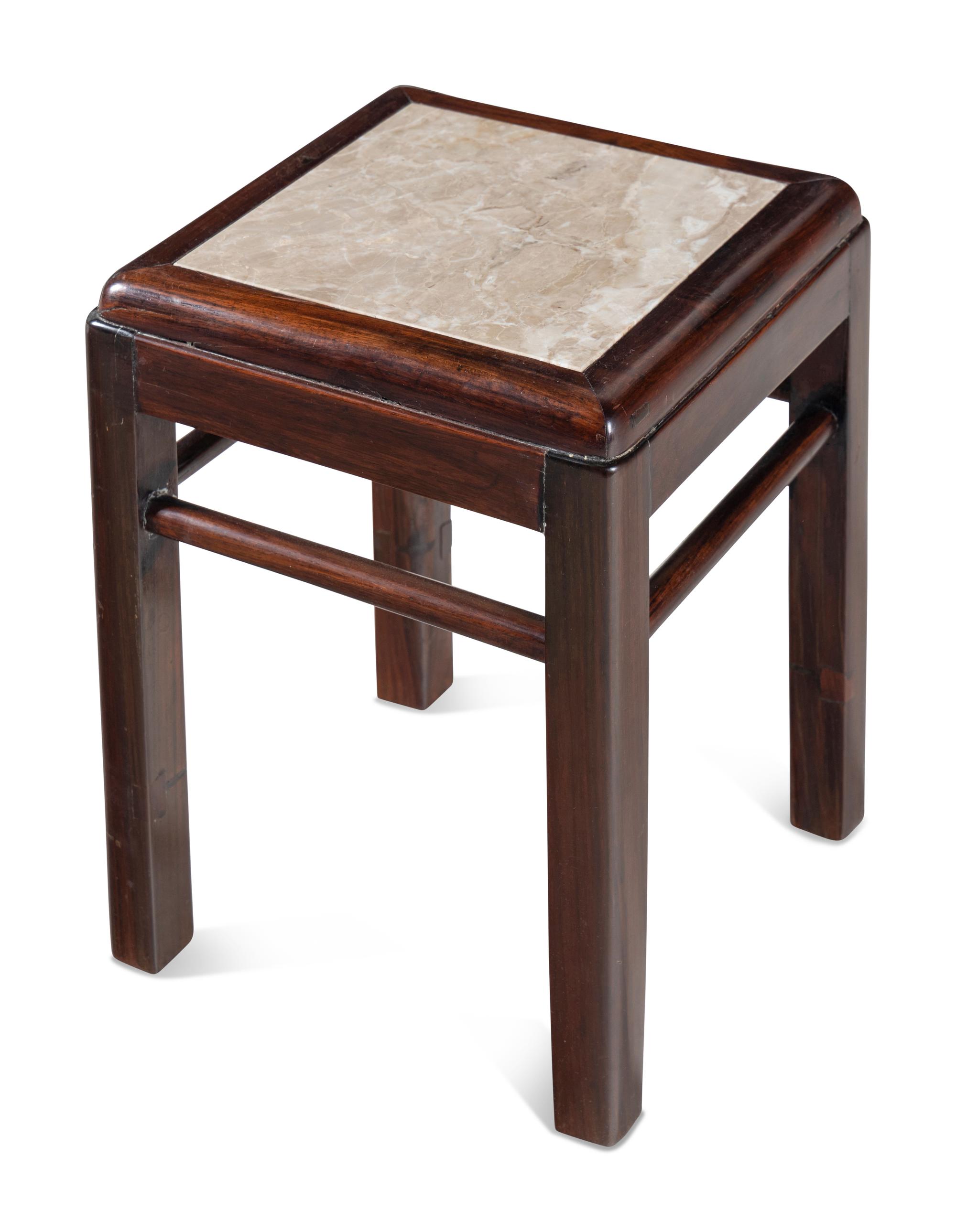 A Chinese Hardwood Marble-Inset Side Table