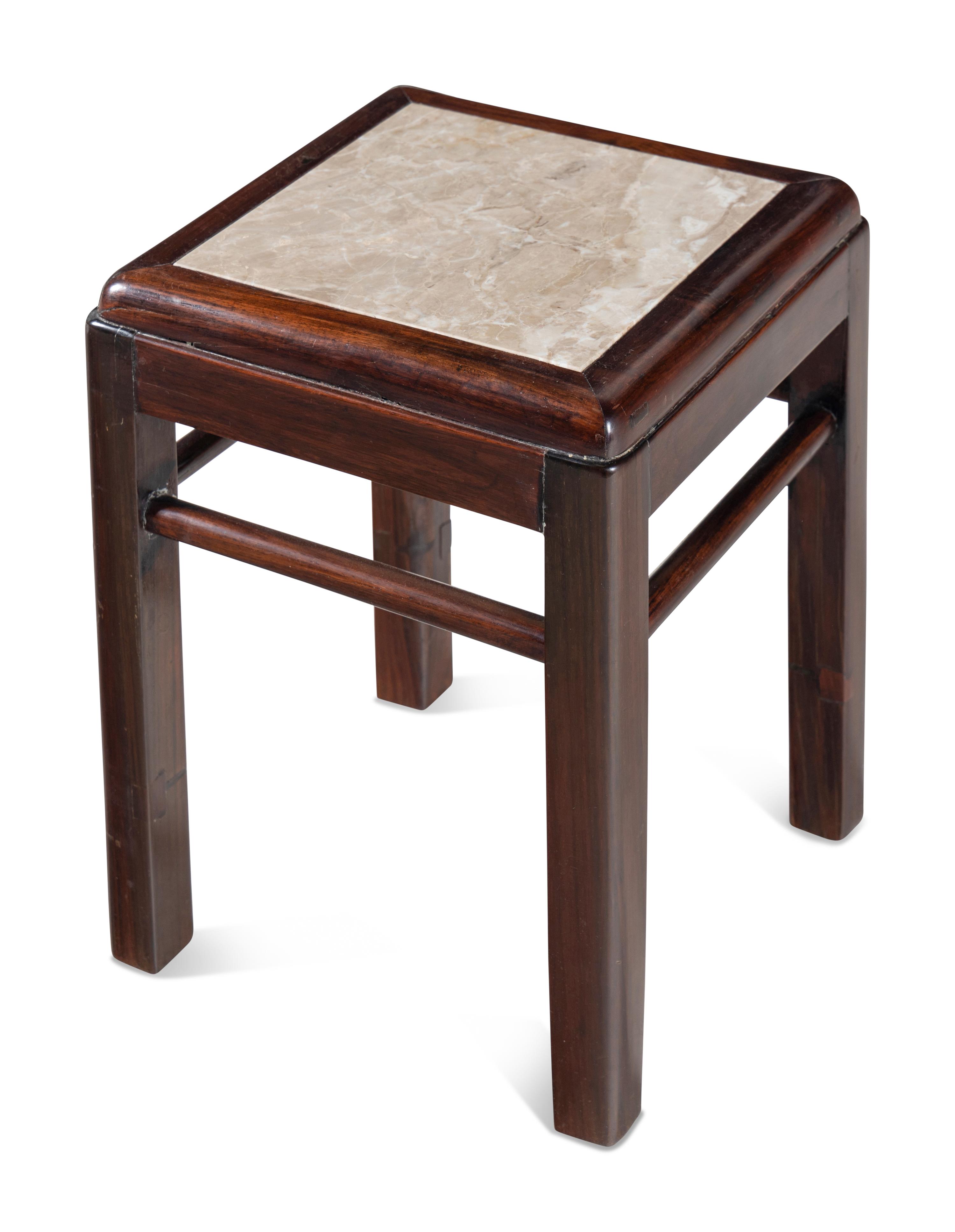 A Chinese Hardwood Marble-Inset Side Table