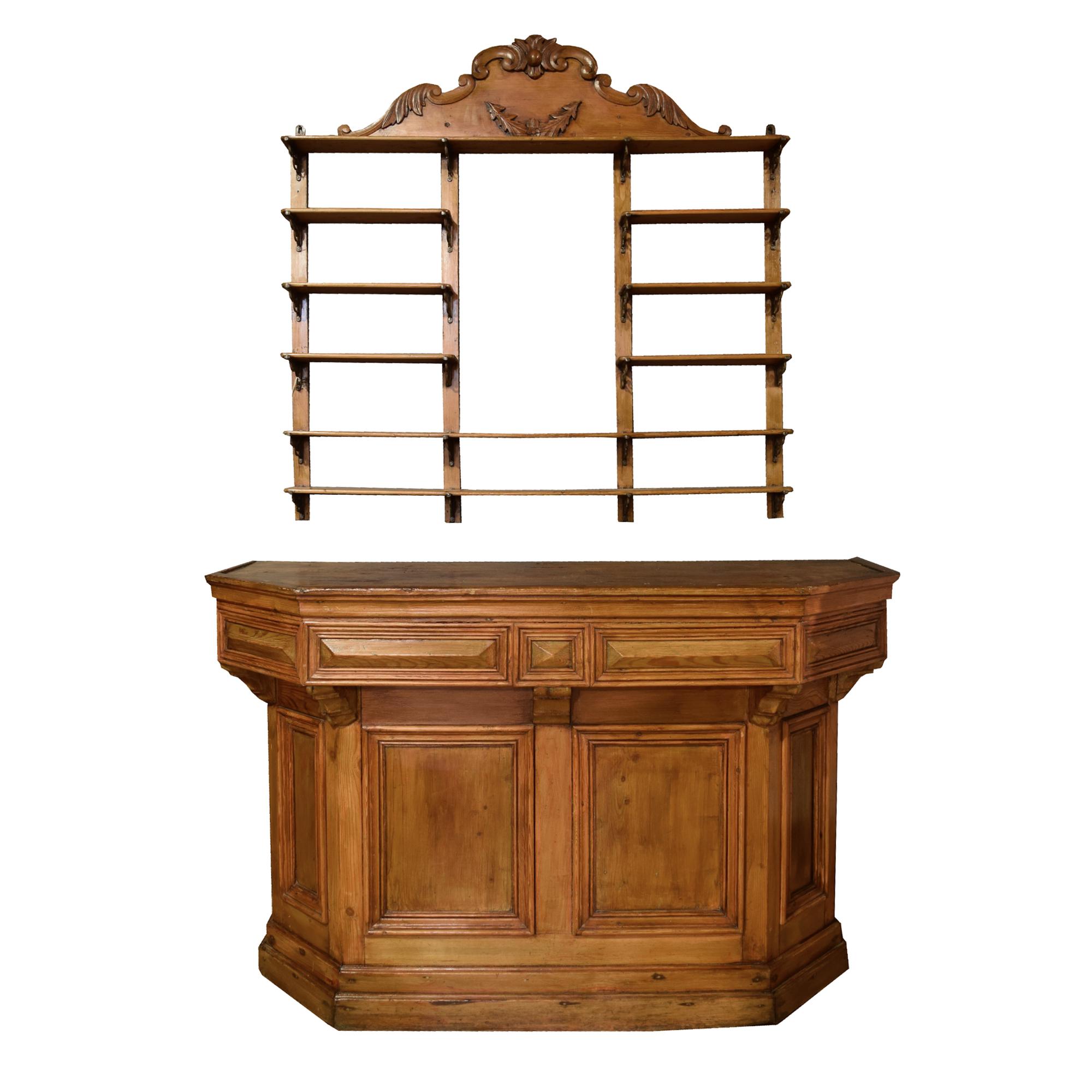 A Cafe Bar and Back Shelf 62.75" W x 22.5" D x 38" H — Italy, Early 19th Century