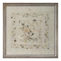A Needlework Embroidered Picture of a Bird and Butterfly