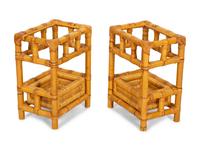 A Bielecky Brothers Rattan Settee with Two End Tables and a Pair of Ottomans