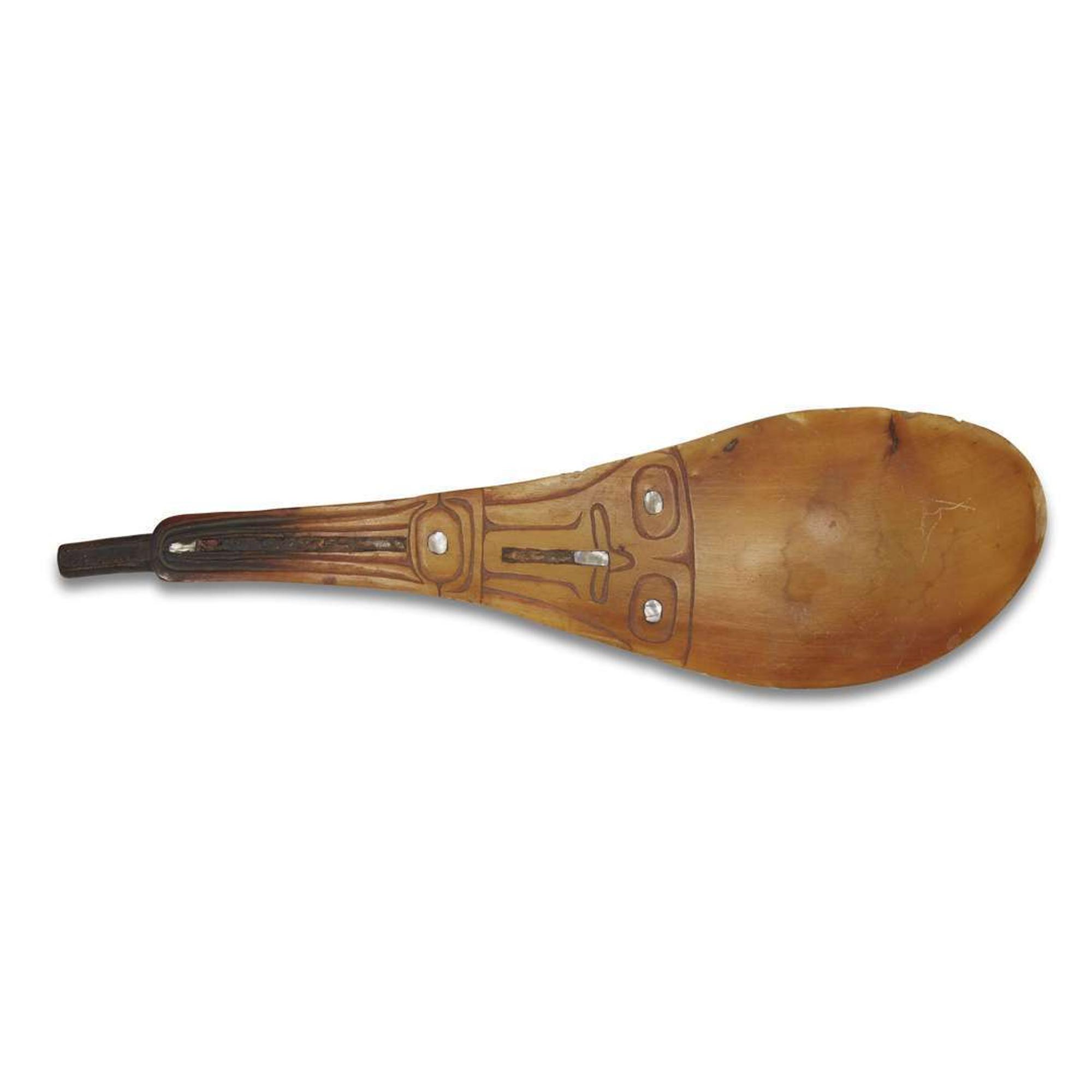 Northwest Coast mother-of-pearl inlaid horn spoon probably Haida, late 19th century