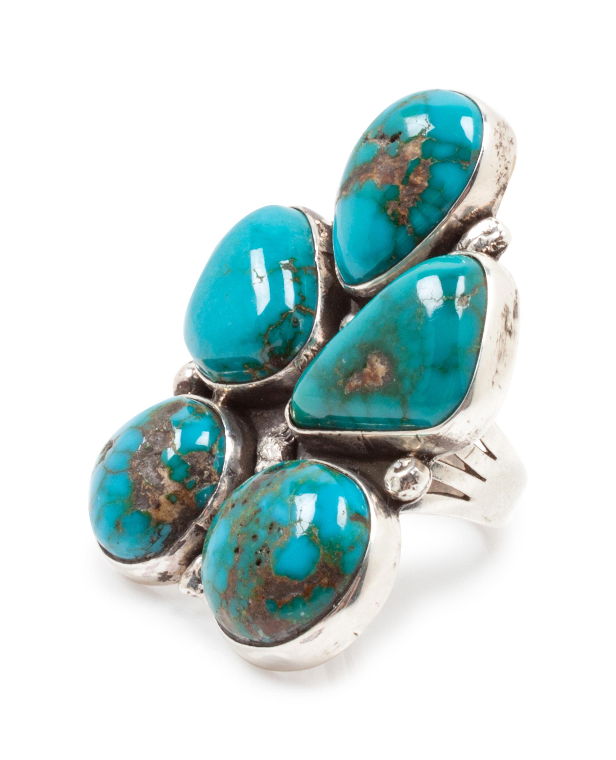 Navajo Silver Ring with Five Turquoise Stones