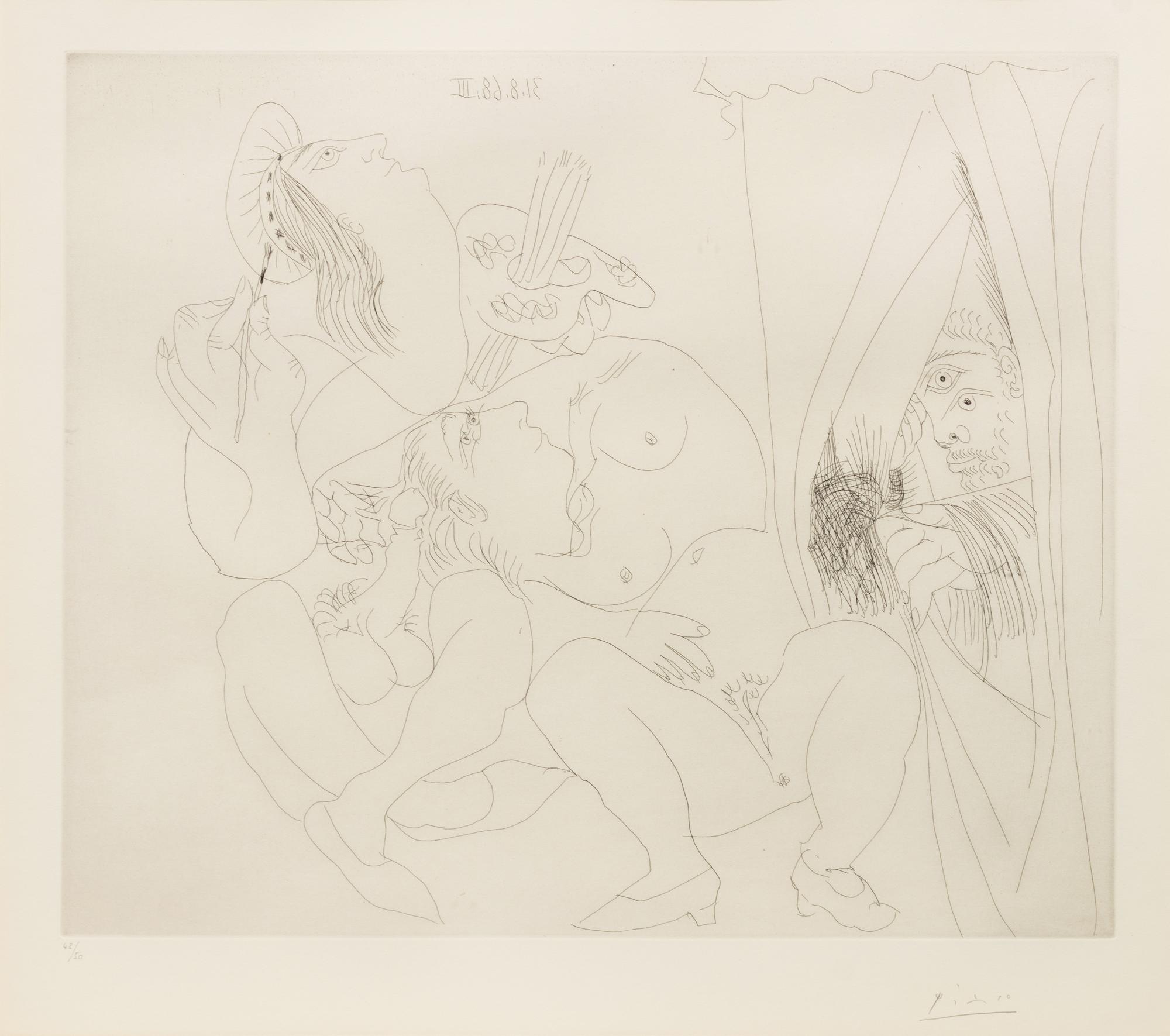 Raphaël et la Fornarina. V: Avec voyeur écartant le rideau (pl. 300 from the 347 Series)