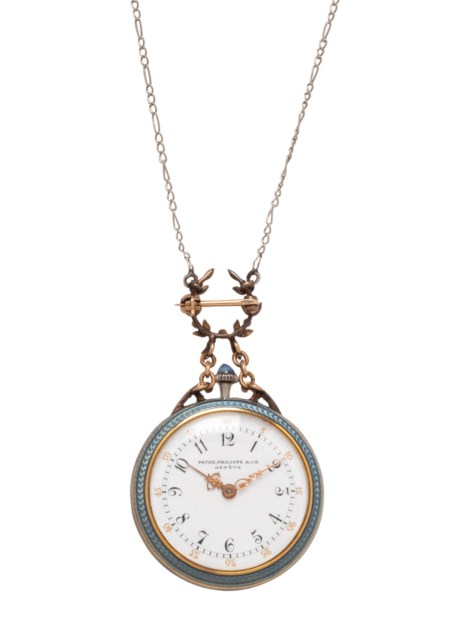 PATEK PHILIPPE, EDWARDIAN, ENAMEL AND DIAMOND PENDANT/WATCH