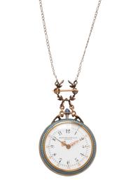 PATEK PHILIPPE, EDWARDIAN, ENAMEL AND DIAMOND PENDANT/WATCH