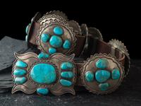 Heavy Sterling Silver and Turquoise Cluster Concha Belt