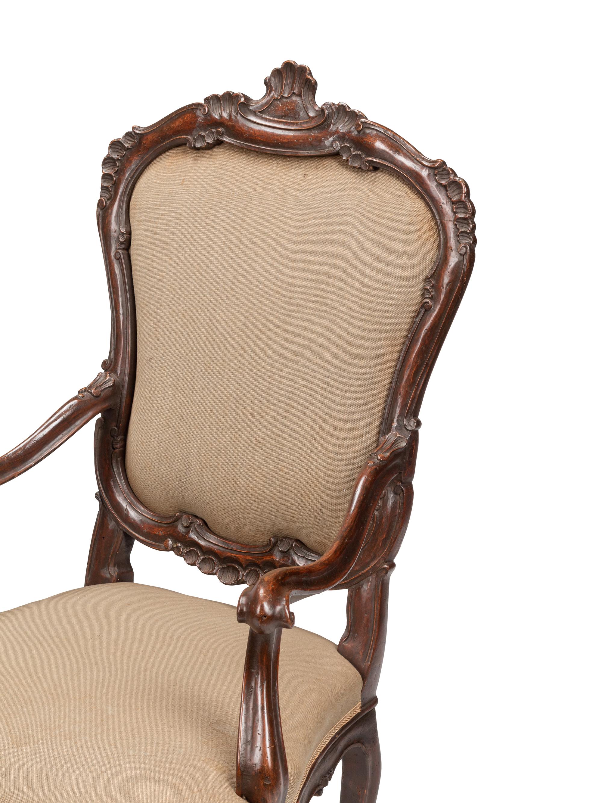 A Pair of Venetian Walnut Armchairs