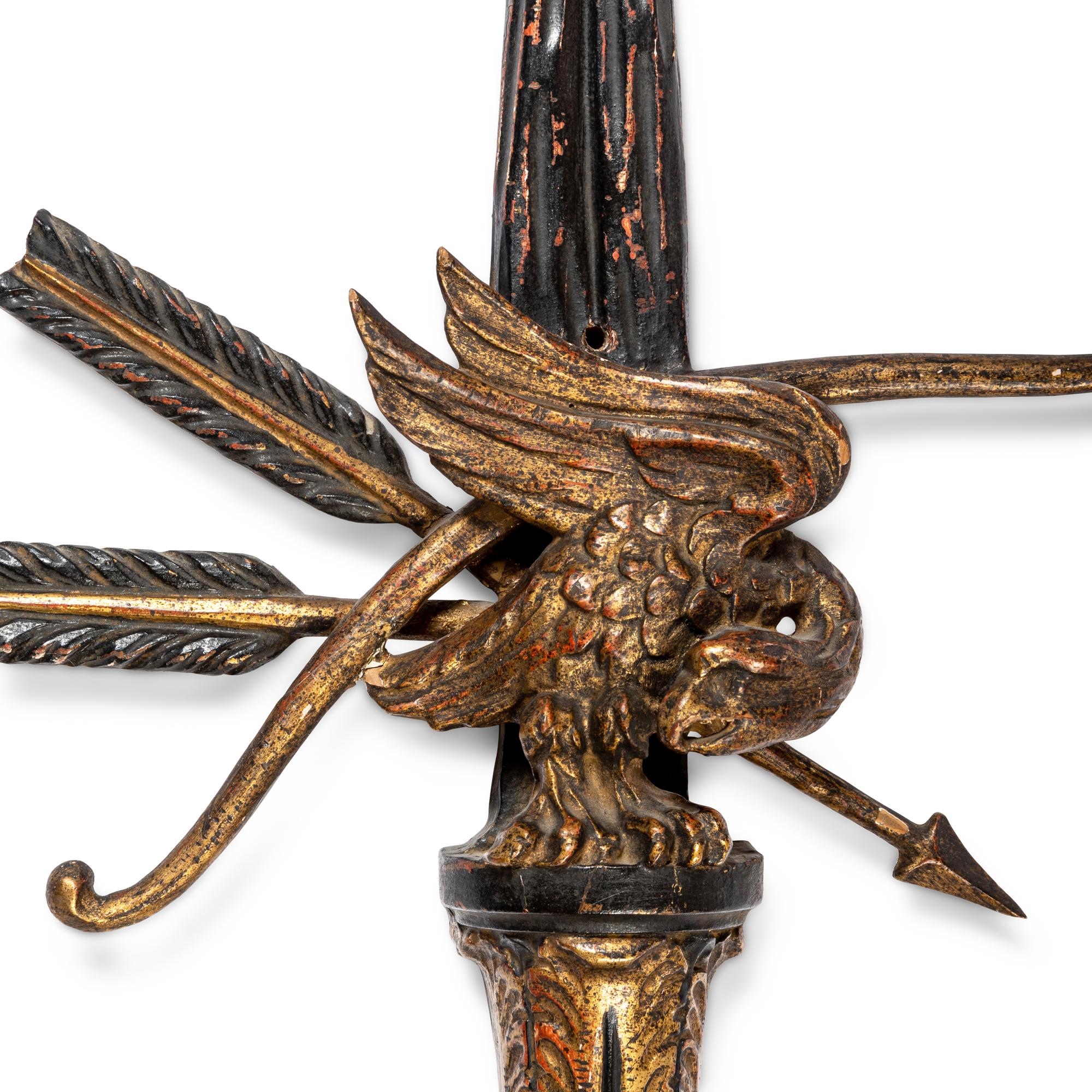 A Pair of Italian Painted and Giltwood Two-Light Sconces