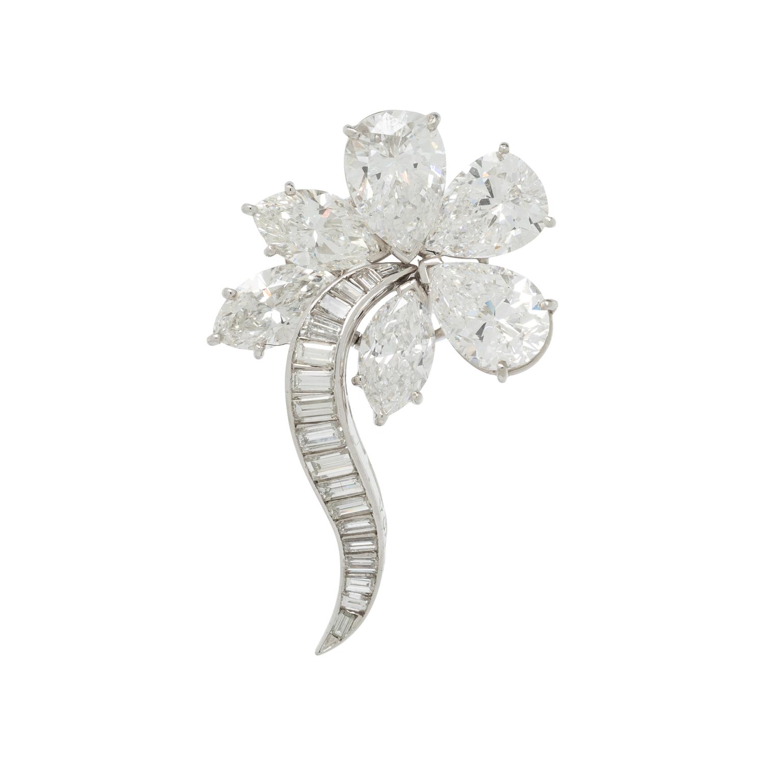 VAN CLEEF & ARPELS, DIAMOND AND PLATINUM FLOWER BROOCH