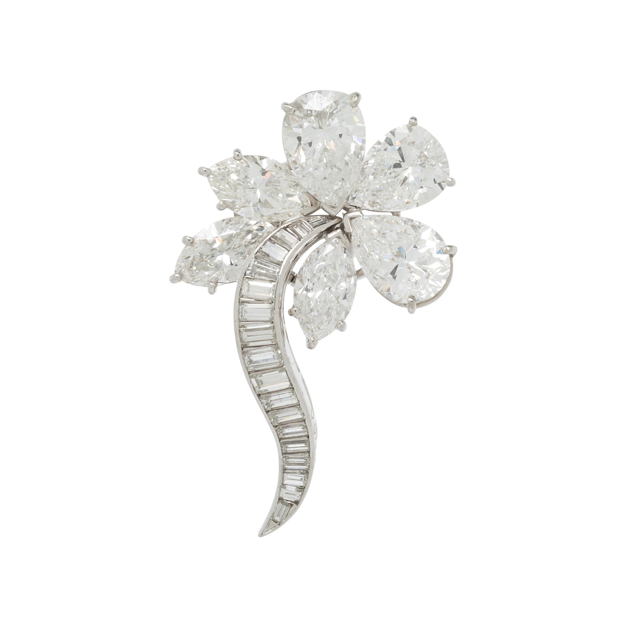VAN CLEEF & ARPELS, DIAMOND AND PLATINUM FLOWER BROOCH