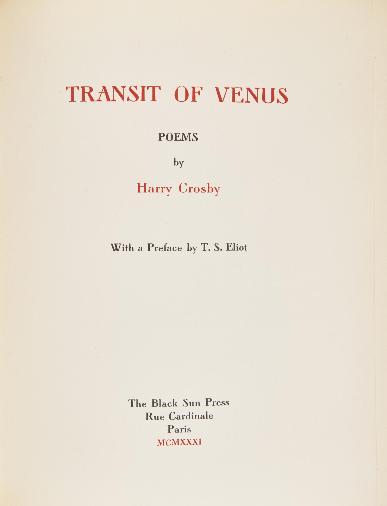 [Black Sun Press] Crosby, Harry. Collected Poems of Harry Crosby