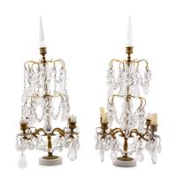 A Pair of French Gilt Bronze and Cut Glass Four-Light Candelabra