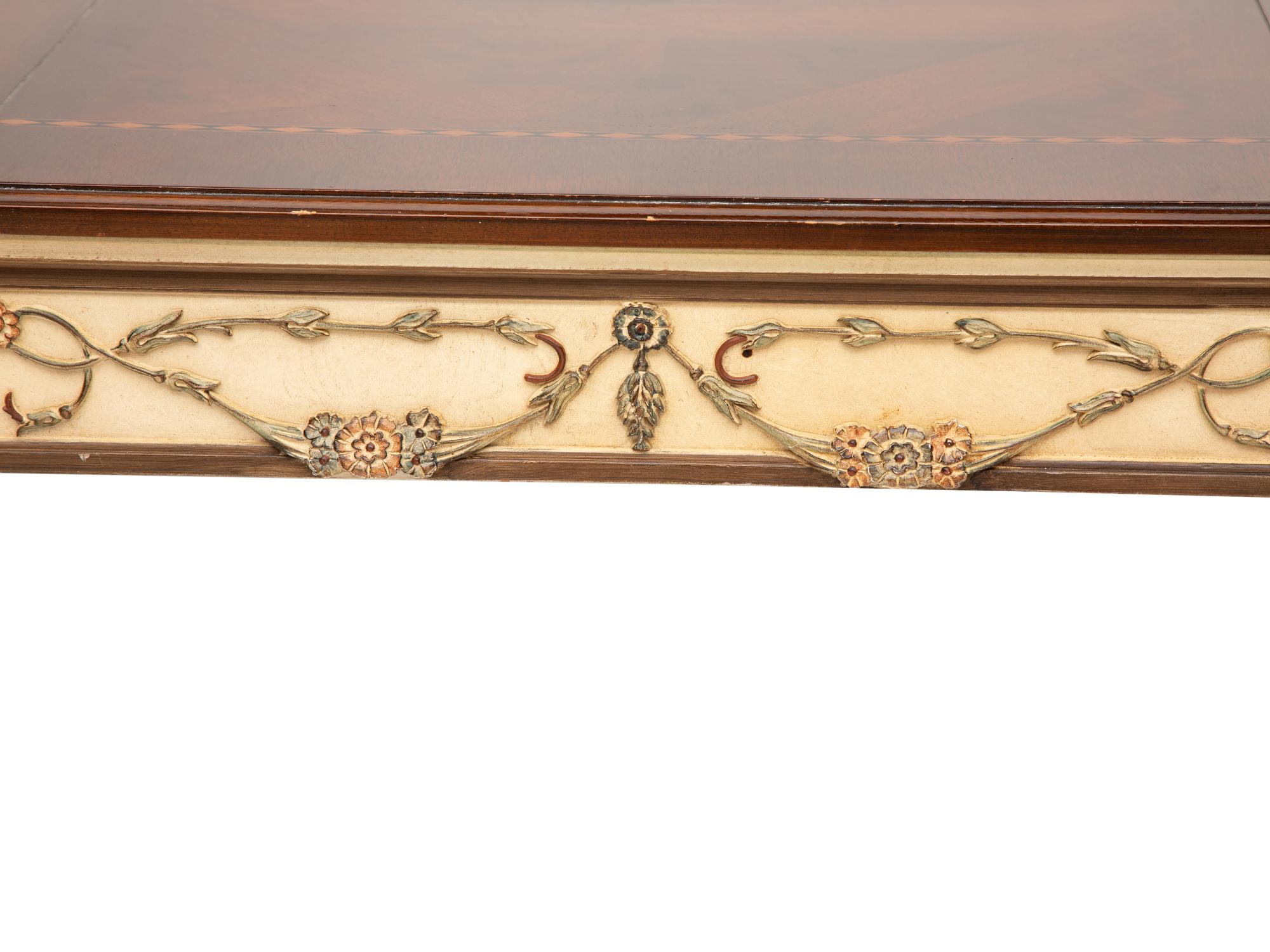 An Italian Painted and Parquetry Mahogany-Top Dining Table