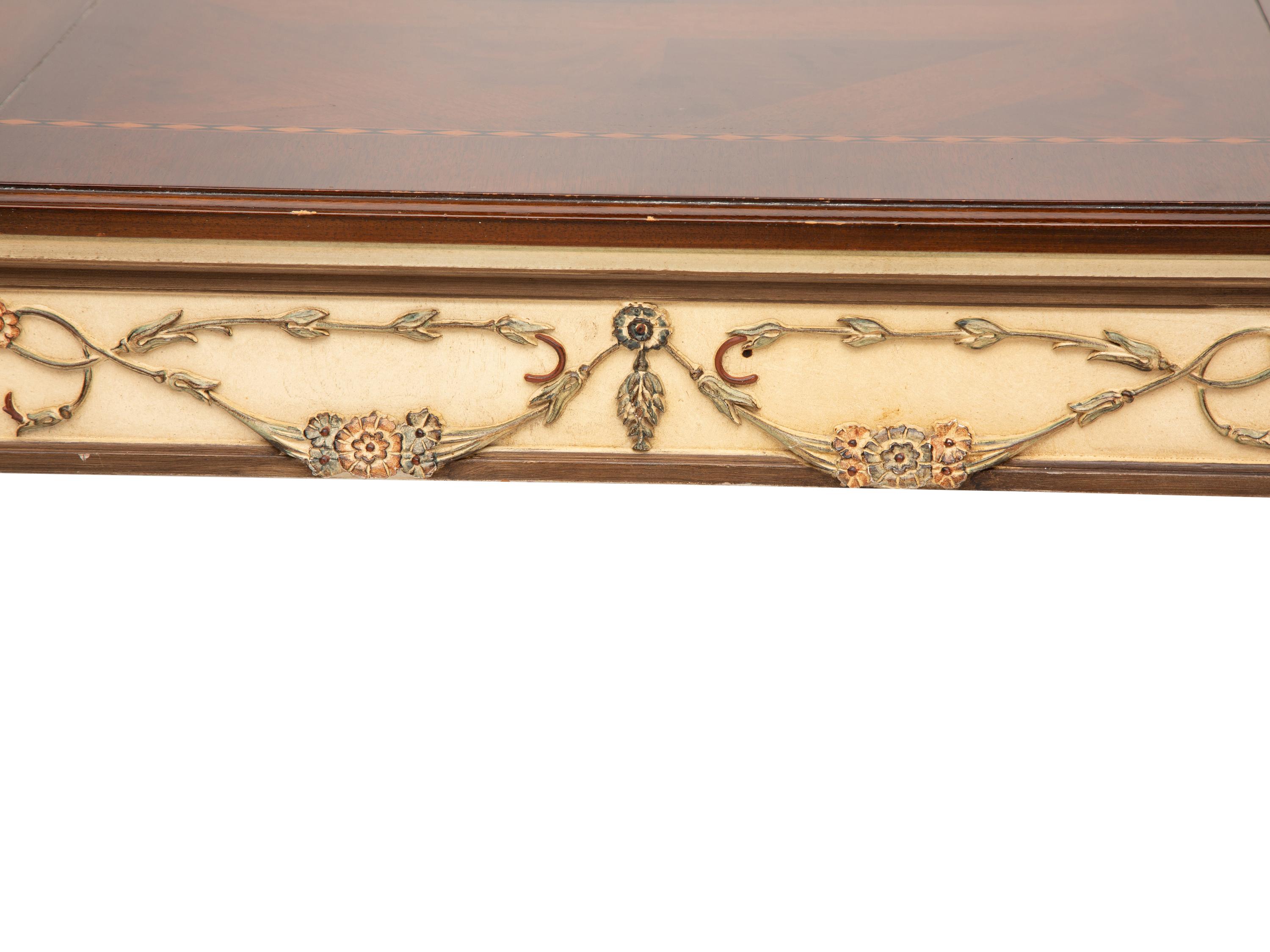 An Italian Painted and Parquetry Mahogany-Top Dining Table