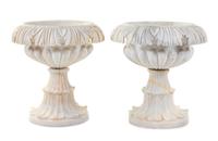 A Pair of Carved Marble Urns Height 21 inches. — LATE 19TH CENTURY