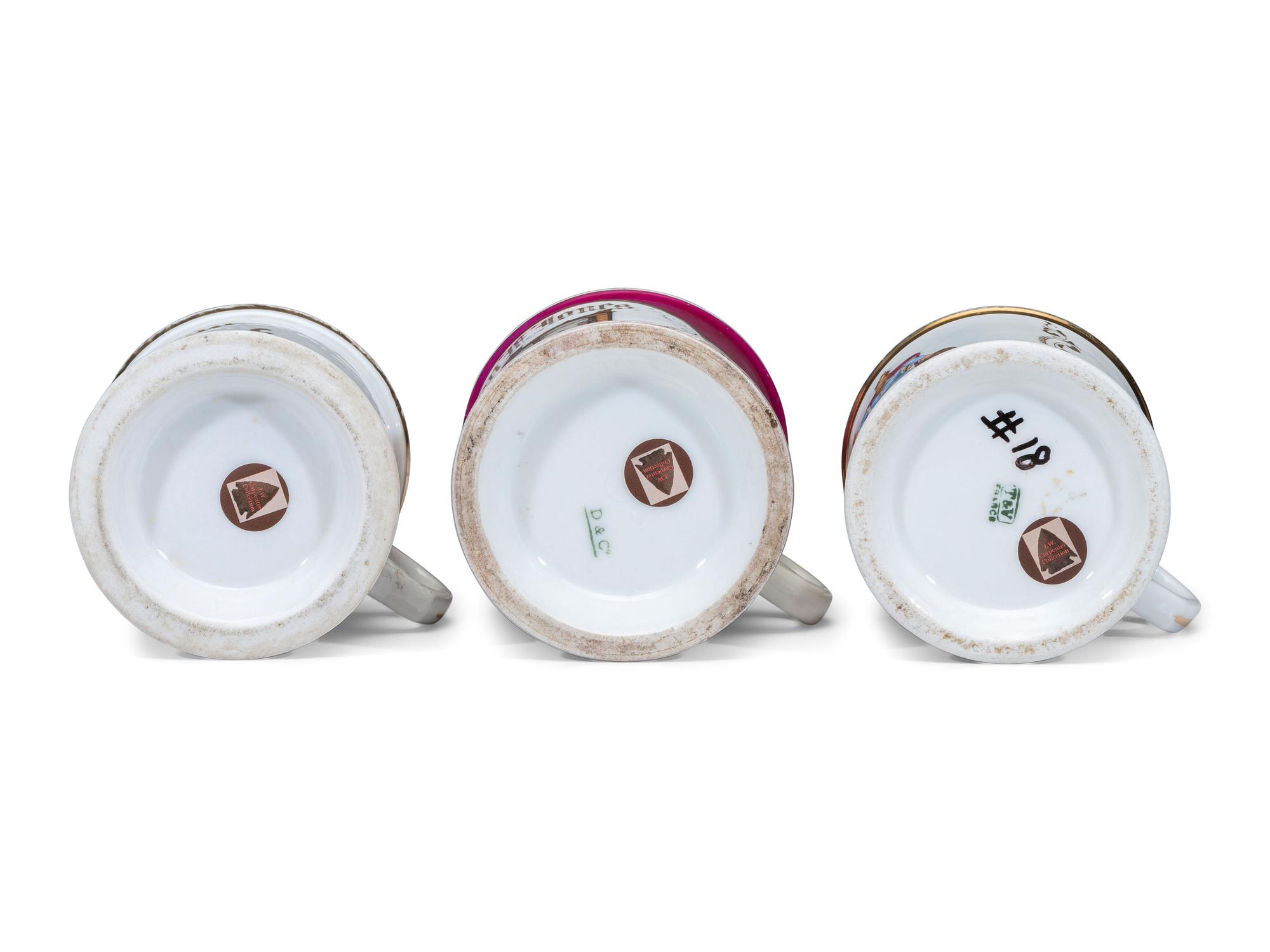 Three Alcohol-Related Porcelain Occupational Shaving Mugs