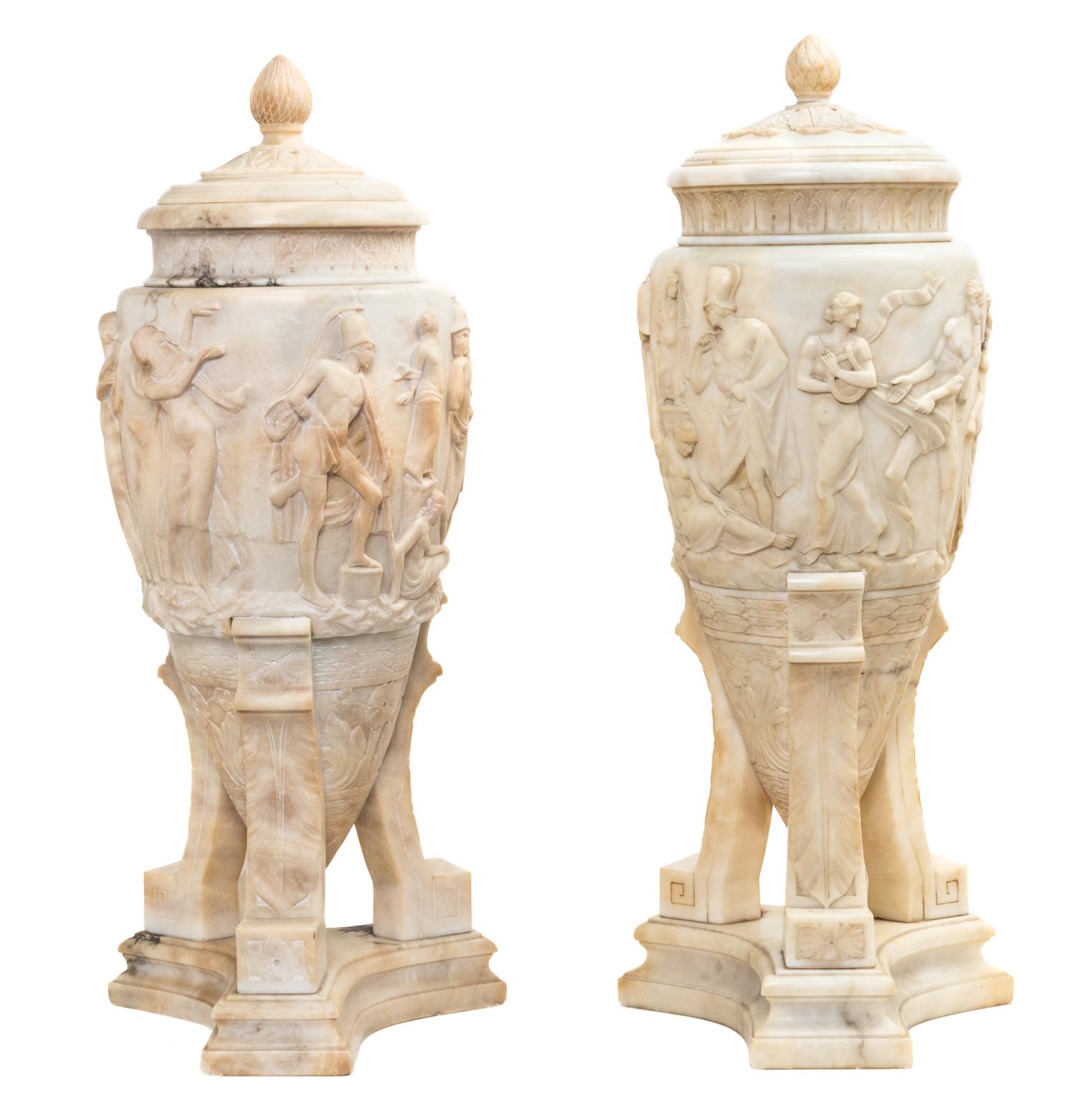 A Pair of Italian Neoclassical Marble Urns Height 28 inches. — 19TH CENTURY
