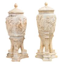 A Pair of Italian Neoclassical Marble Urns Height 28 inches. — 19TH CENTURY