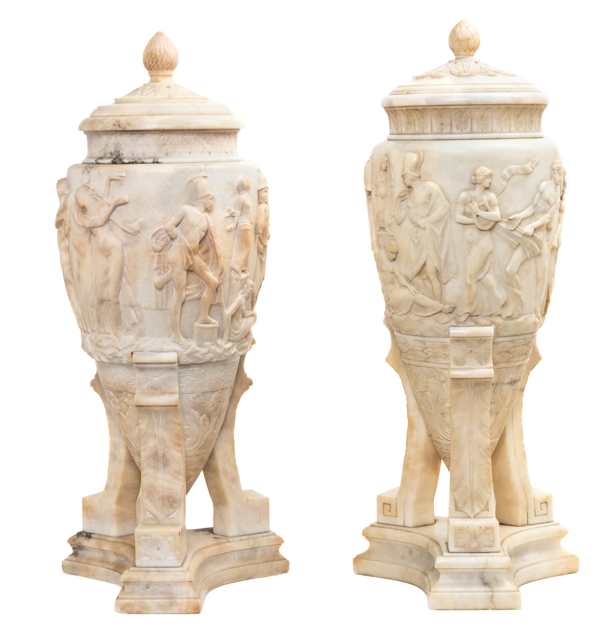 A Pair of Italian Neoclassical Marble Urns Height 28 inches. — 19TH CENTURY