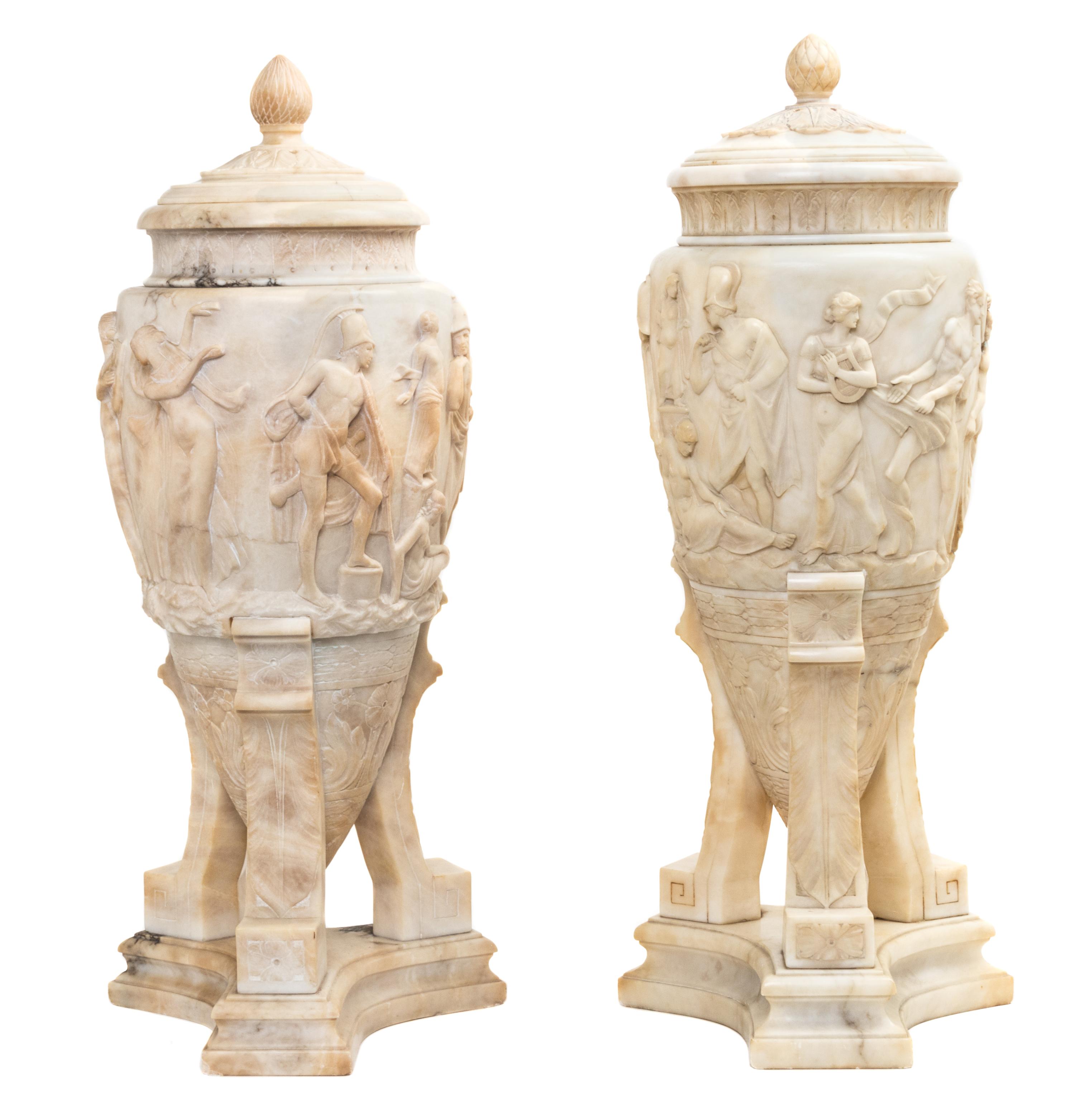A Pair of Italian Neoclassical Marble Urns Height 28 inches. — 19TH CENTURY