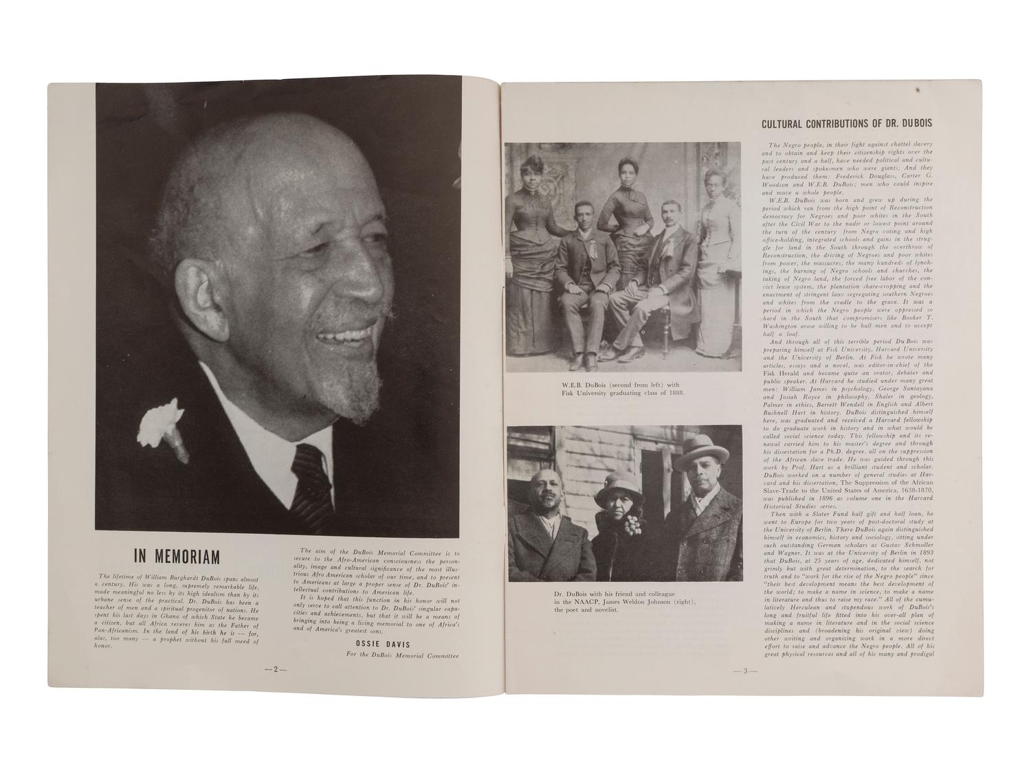 [DU BOIS, W. E. B.]. A Souvenir Program in Memory of Dr. William E. Burghardt Du Bois 1868-1963 .