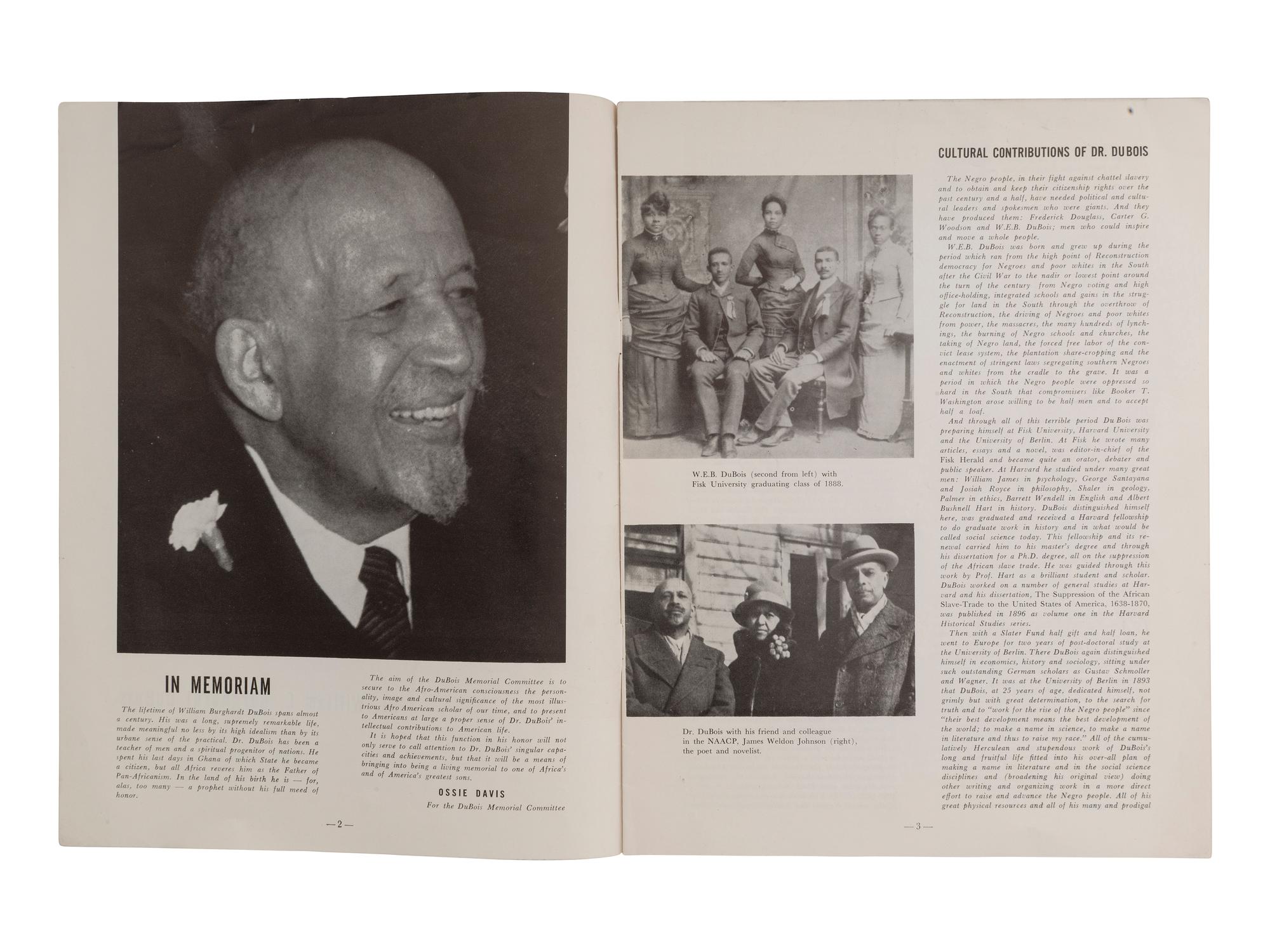 [DU BOIS, W. E. B.]. A Souvenir Program in Memory of Dr. William E. Burghardt Du Bois 1868-1963 .