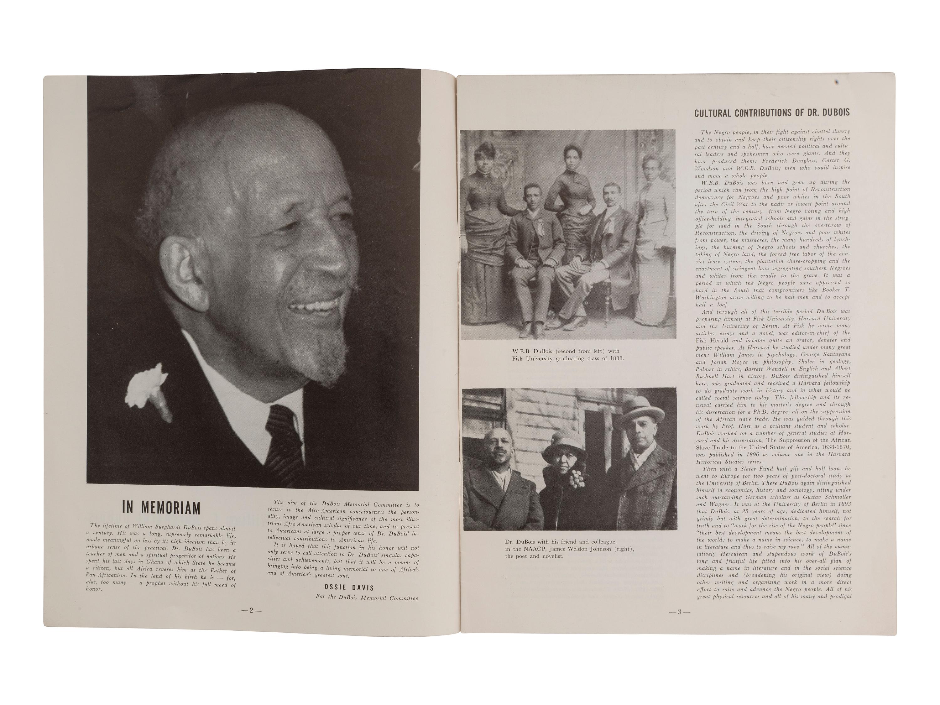 [DU BOIS, W. E. B.]. A Souvenir Program in Memory of Dr. William E. Burghardt Du Bois 1868-1963 .