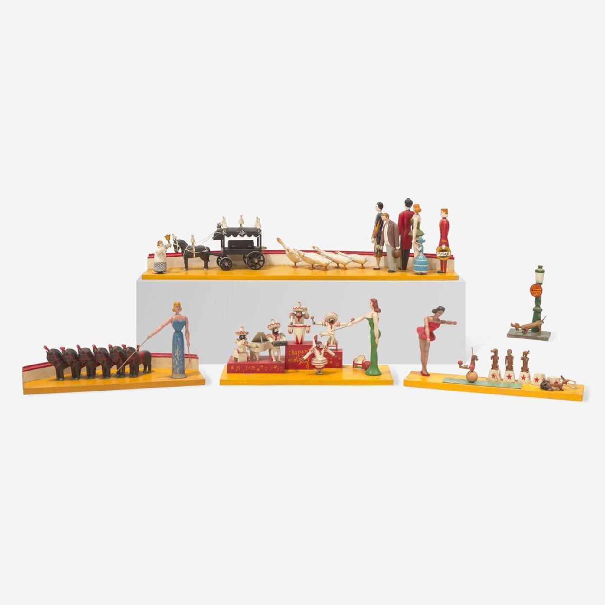 Roger Guit (French, 1899-1978) A Group of Five Carved and Painted Circus Act Dioramas
