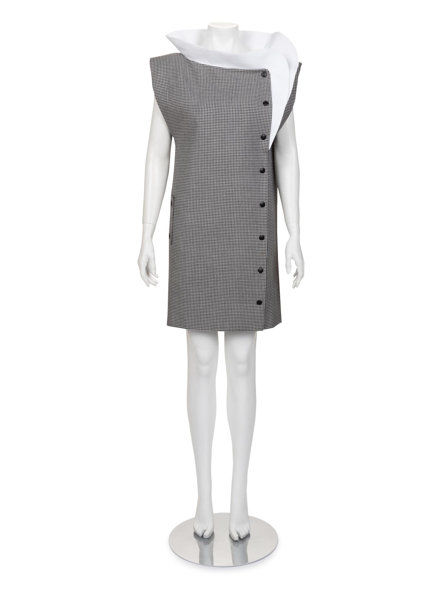 Pierre Cardin Haute Couture Houndstooth Wrap Dress with Extra Collar, c. 1980