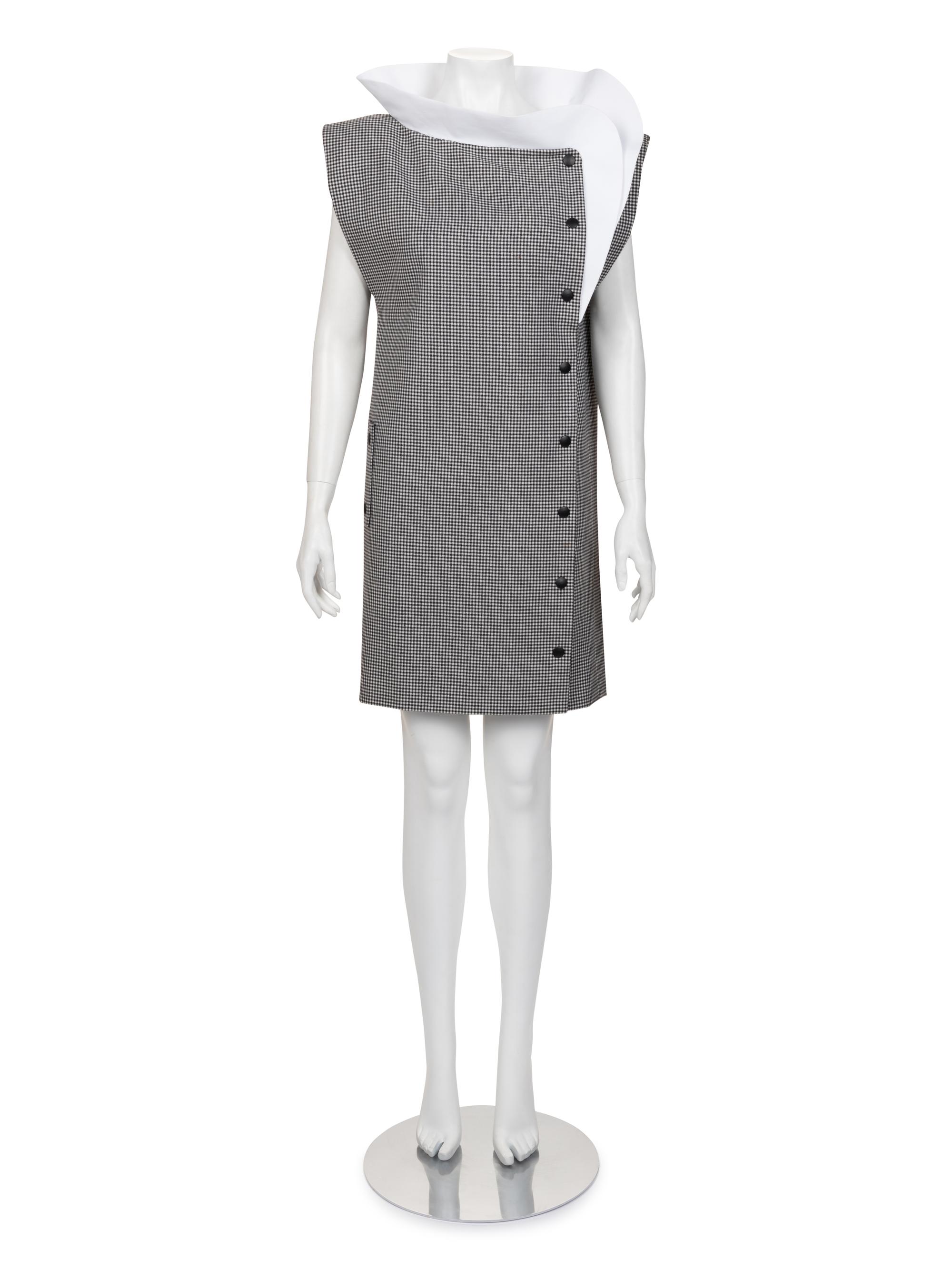 Pierre Cardin Haute Couture Houndstooth Wrap Dress with Extra Collar, c. 1980