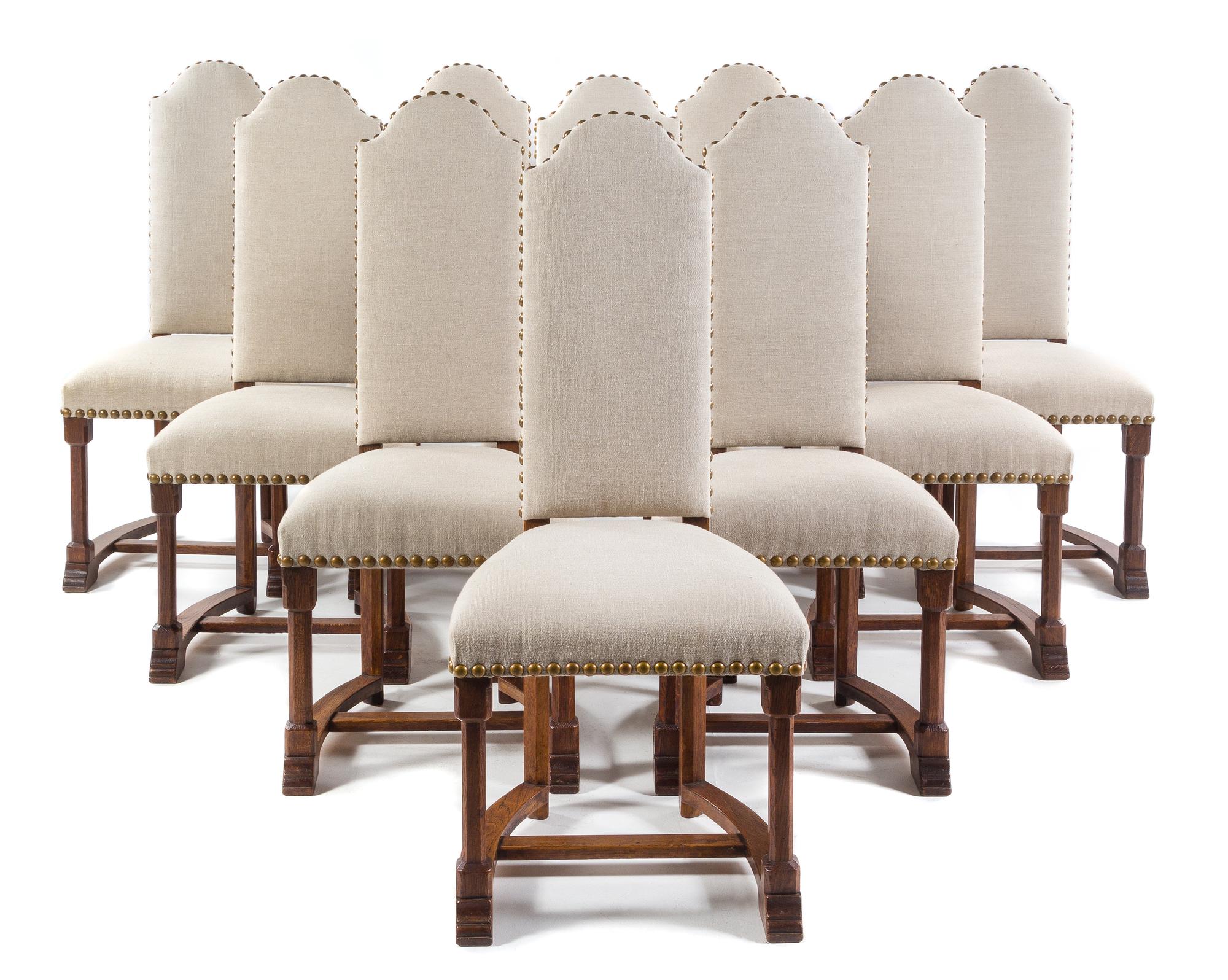 A Set of Fourteen Continental Oak Dining Chairs Height 45 3/4 inches. — EARLY 20TH CENTURY