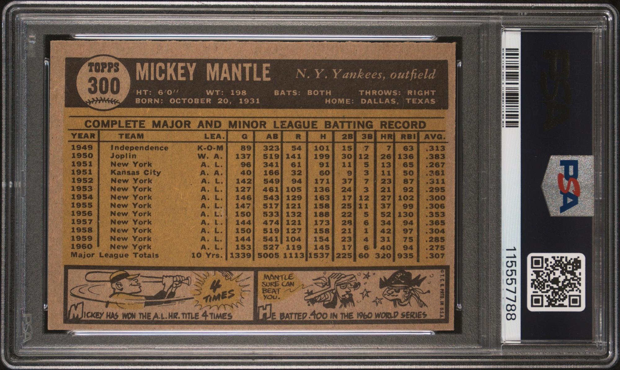 A 1961 Topps Mickey Mantle Baseball Card No. 300 (PSA 6 EX-MT) from The Collection of David Eisenhower