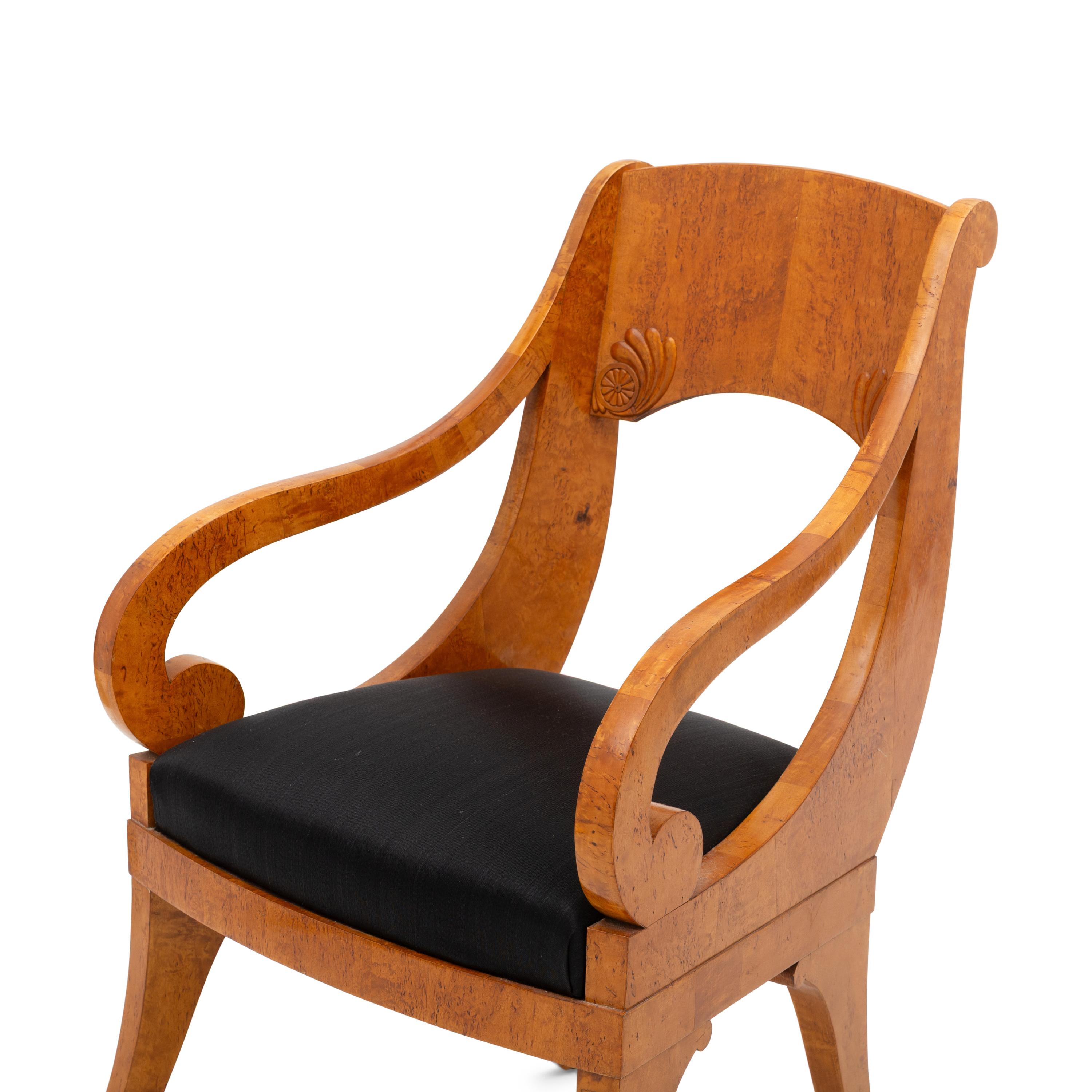 A Pair of Russian Biedermeier Karelian Birch Armchairs