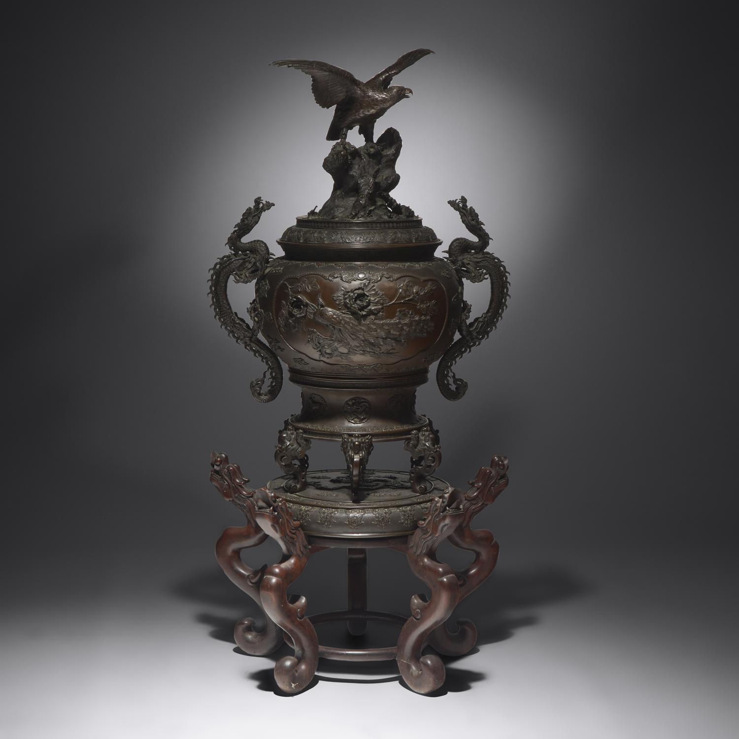 An Impressive and Very Large Japanese Patinated Bronze Koro, Meiji Period