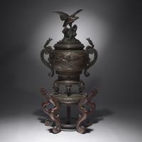 An Impressive and Very Large Japanese Patinated Bronze Koro, Meiji Period