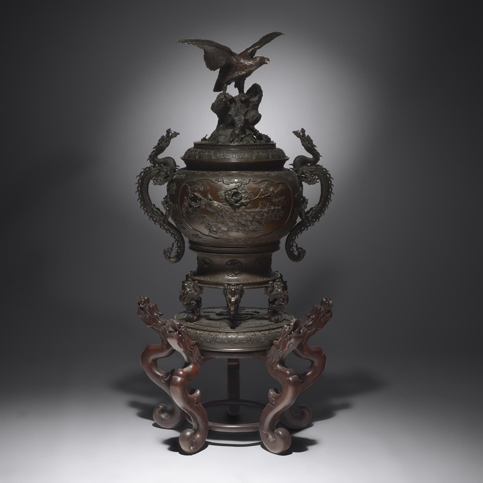 An Impressive and Very Large Japanese Patinated Bronze Koro, Meiji Period