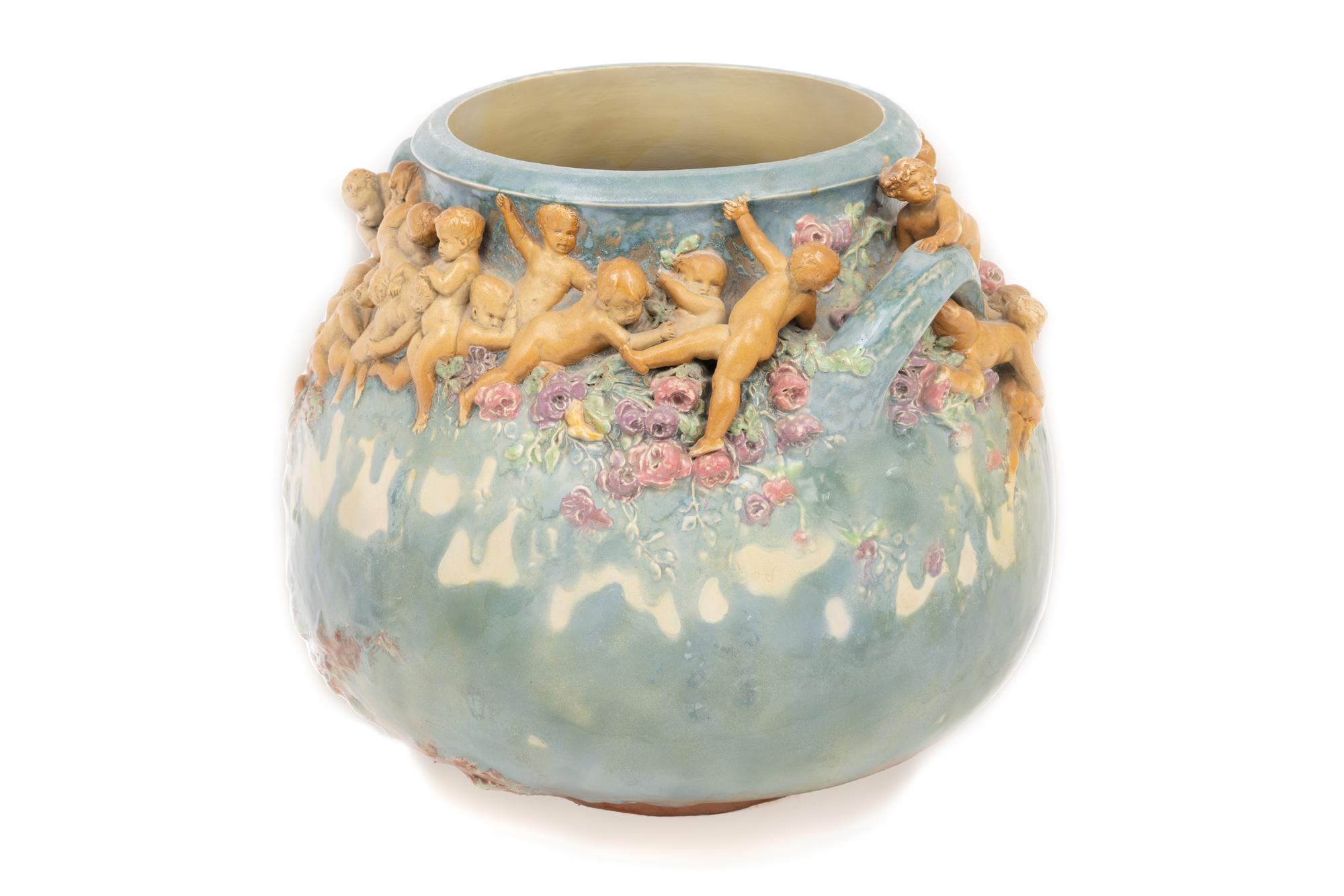 An Earthenware Vase Depicting The Struggle for Life Attributed to Louis-Robert Carrier-Belleuse (French, 1848-1913)