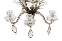 A Pair of Silvered Metal and Glass Three-Light Girandole Mirrors in the Style of Maison Baguès