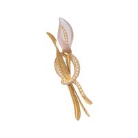 HENRY DUNAY, CARVED ROSE QUARTZ AND DIAMOND CALLA LILY BROOCH