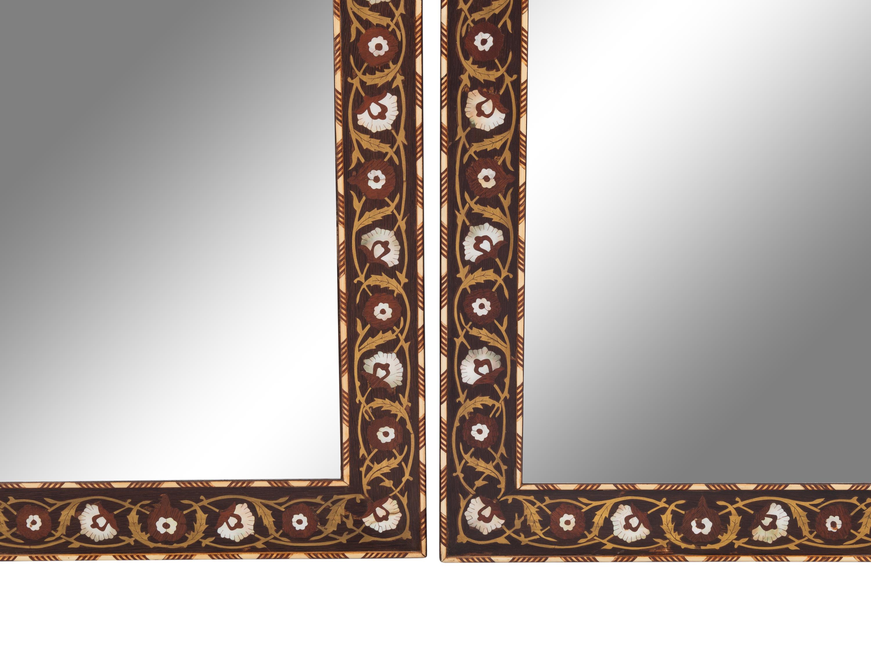 A Pair of Middle Eastern Mother-of-Pearl and Marquetry Mirrors