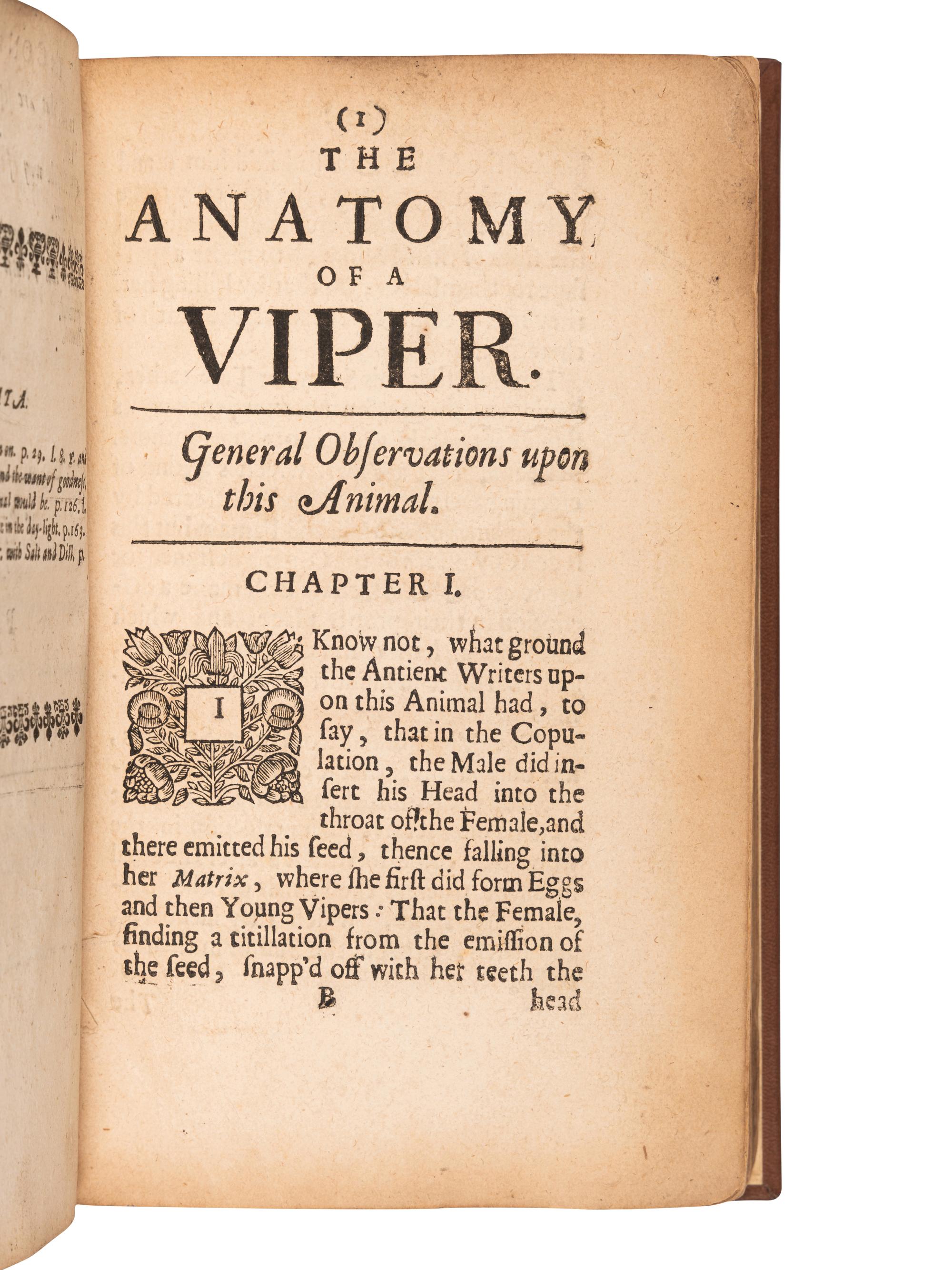 CHARAS, Moyse (1618-1698). New Experiments upon Vipers . London: Printed by T. N. for J. Martyn, 1670.