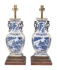 A Pair of Chinese Export Porcelain Vases Mounted as Lamps