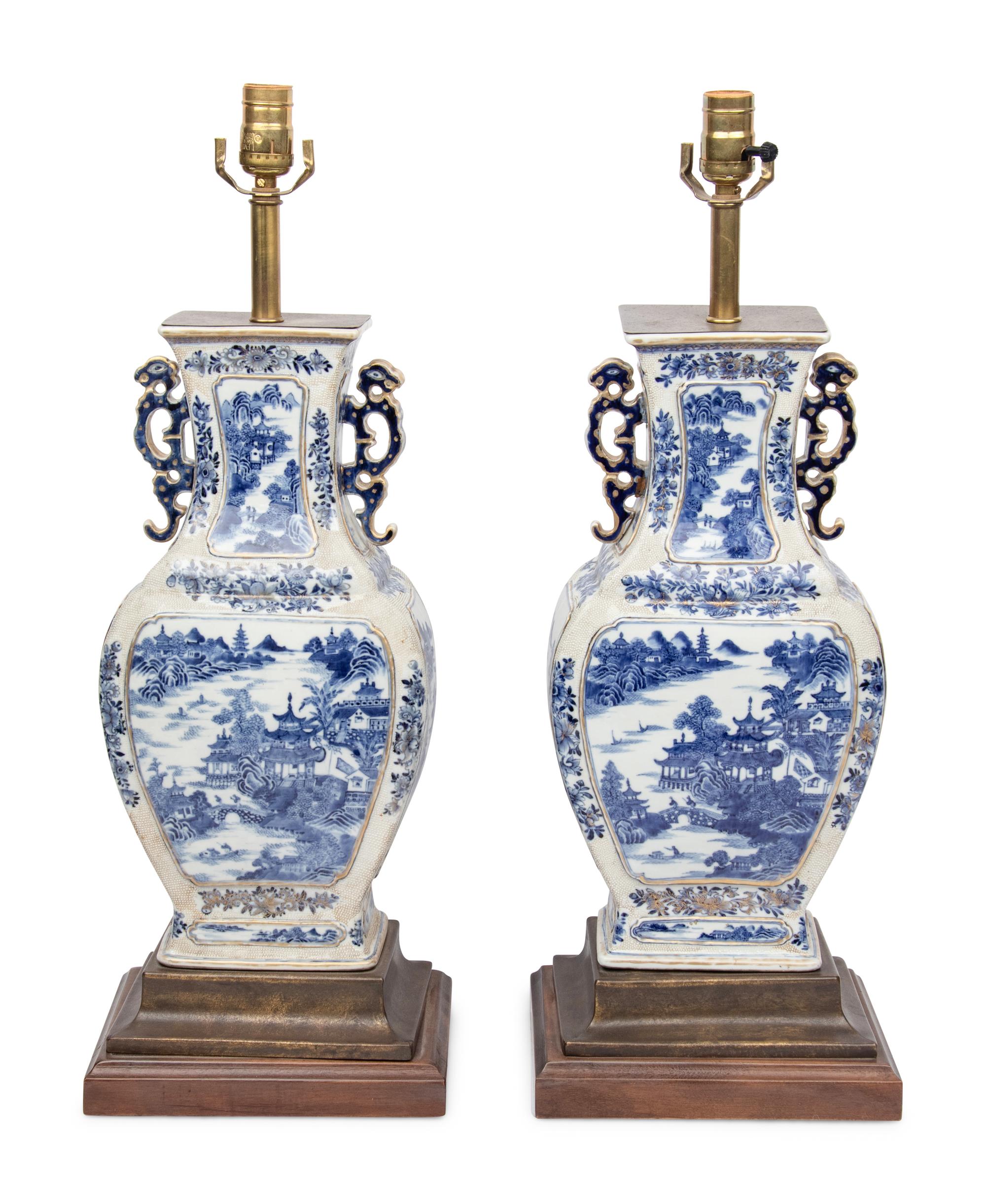 A Pair of Chinese Export Porcelain Vases Mounted as Lamps