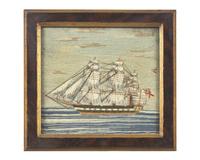 An English Embroidered "Woolie" Depicting the H.M.S. Doris , Dated "1874 / 1876"