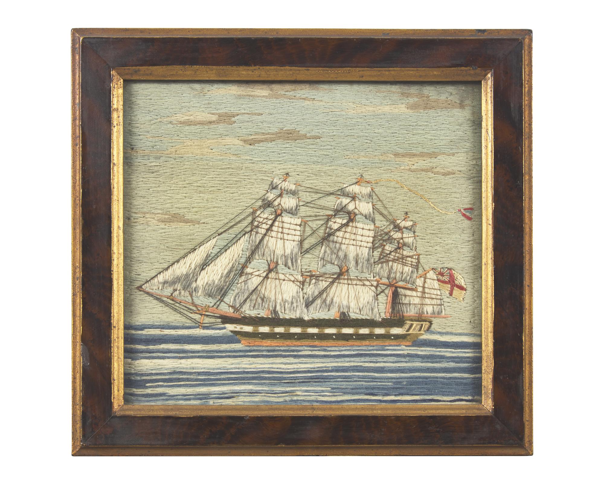 An English Embroidered "Woolie" Depicting the H.M.S. Doris , Dated "1874 / 1876"
