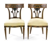 A Pair of Continental Painted Side Chairs, Height 35 inches.