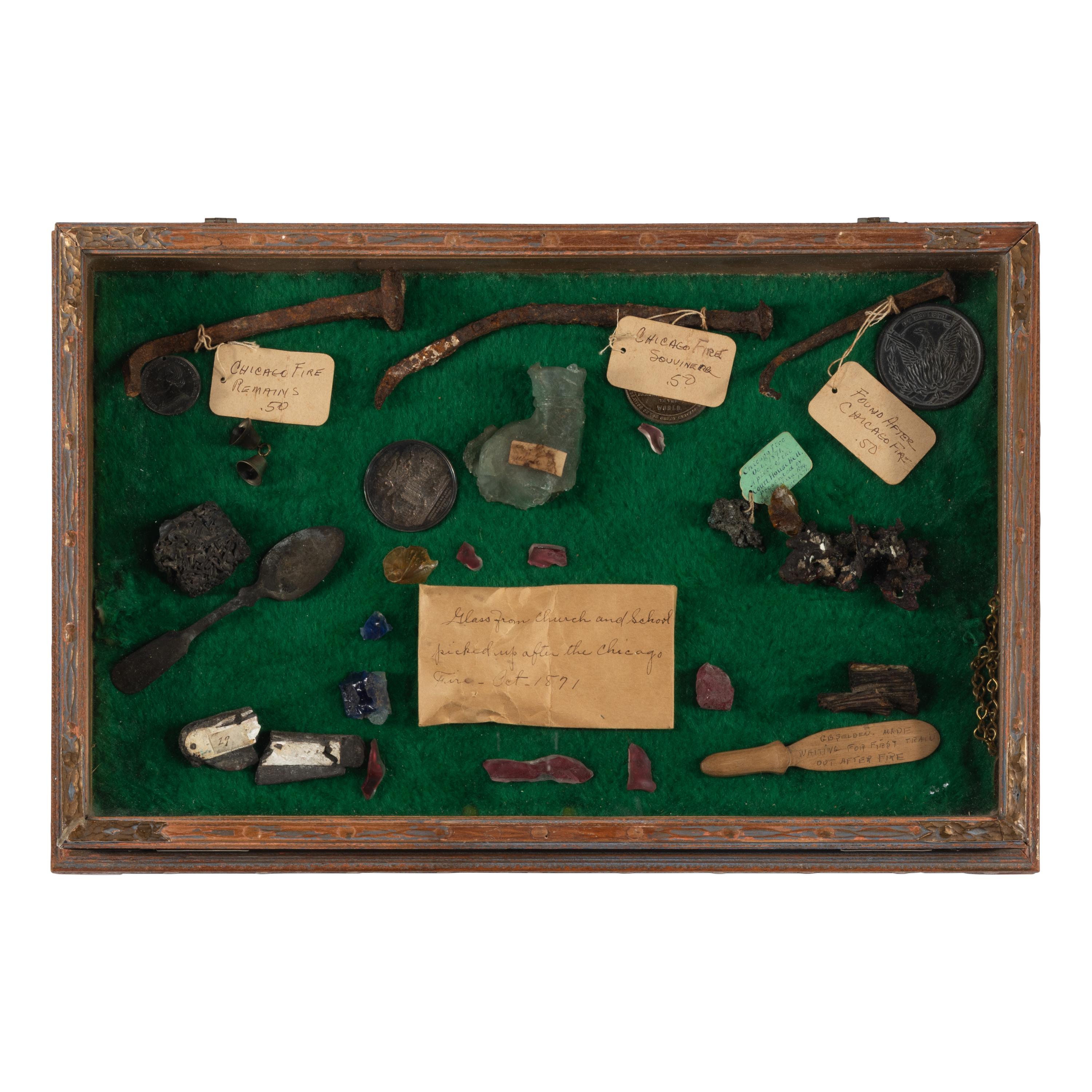 [Chicago Fire]. A group of artifacts salvaged from the wreckage of the Great Chicago Fire, comprising:
