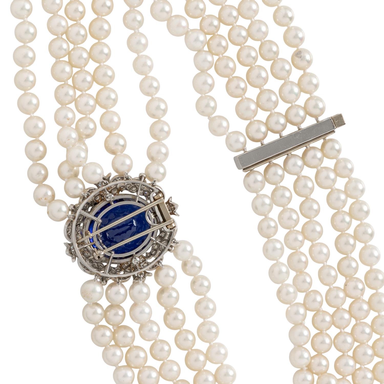 CULTURED PEARL, TANZANITE, AND DIAMOND CONVERTIBLE NECKLACE